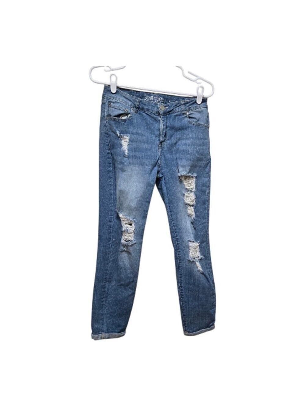 Distressed Skinny Boyfriend Jeans Size 8 Stretch Denim Medium Wash Y2K